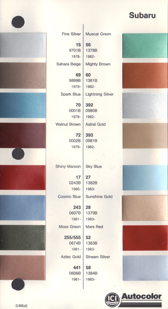1978 - 1985 Subaru Paint Charts Autocolor